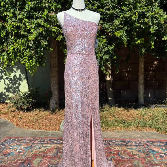 Xscape NWT Blush Pink Sequin One Shoulder Gown Floor Length Prom - Picture 3 of 9